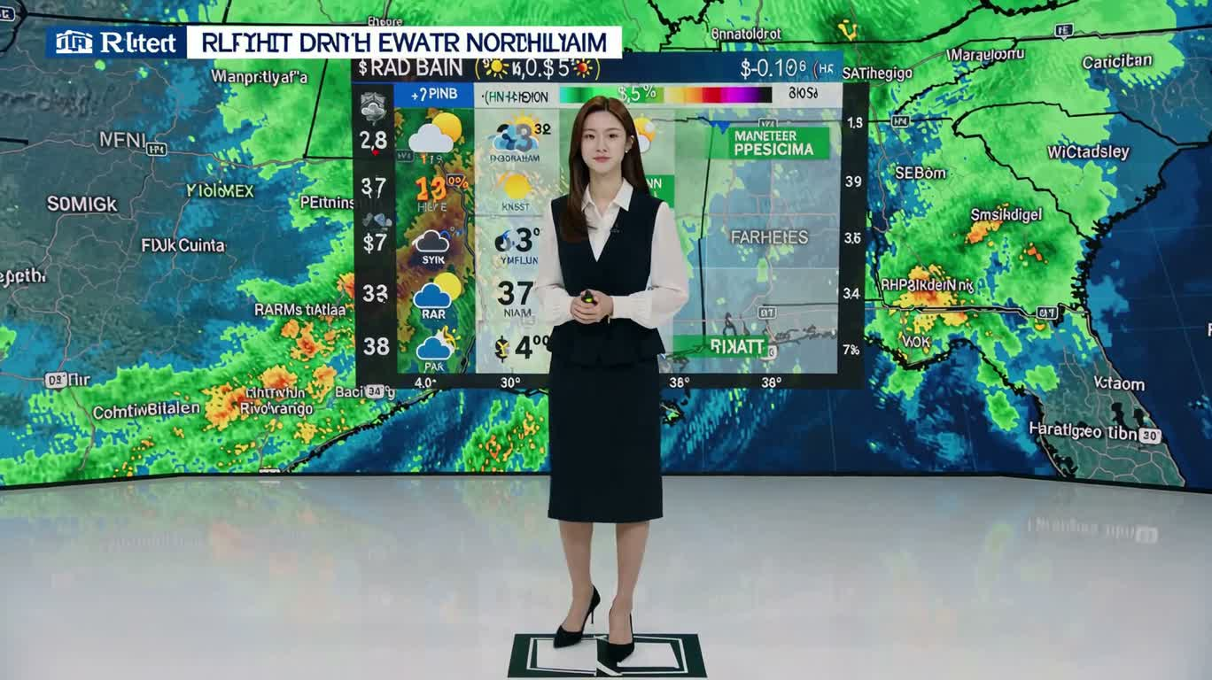 緊張する新人気象キャスターの豪雨予報