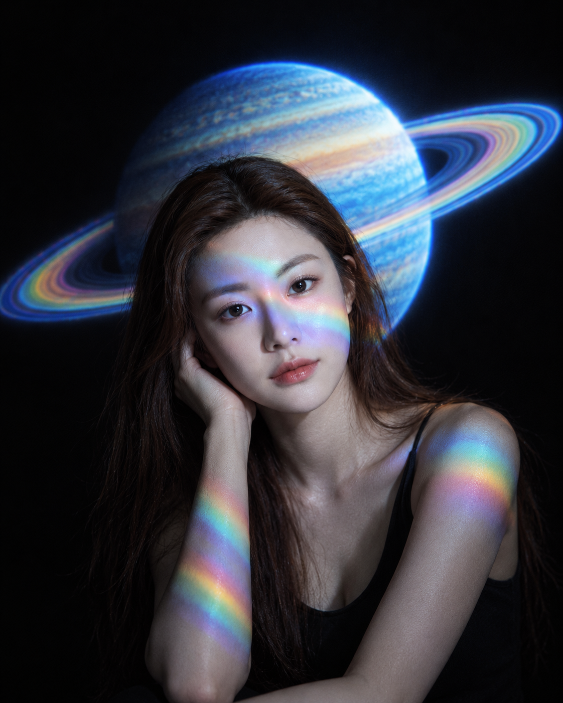 暗调土星投影梦幻人像 — AI image creation