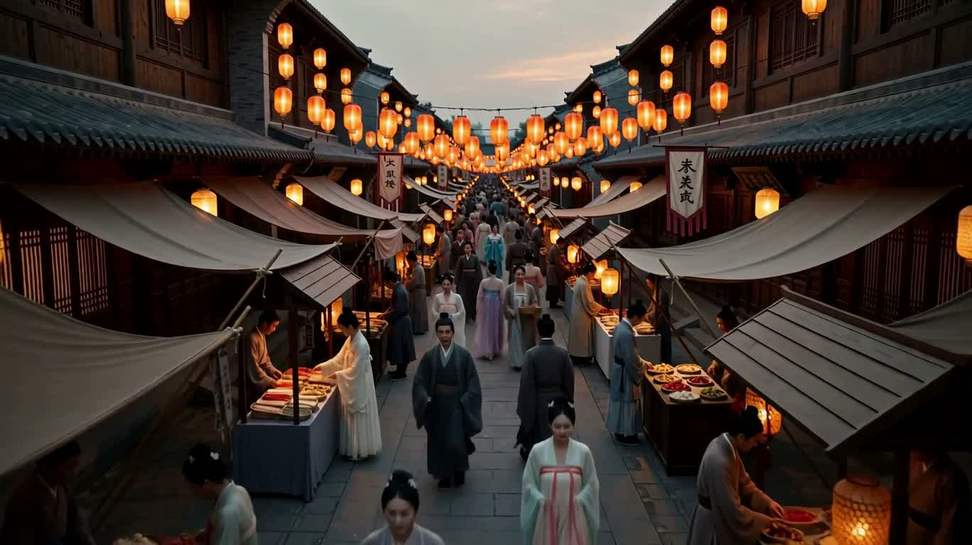 灯笼集市中的纸龙风筝 — AI video creation