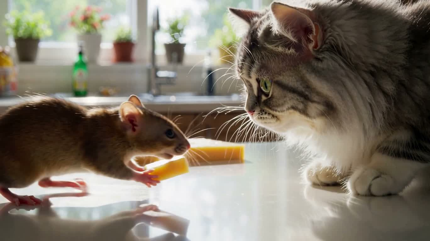 老鼠喂奶酪给小猫 — AI video creation
