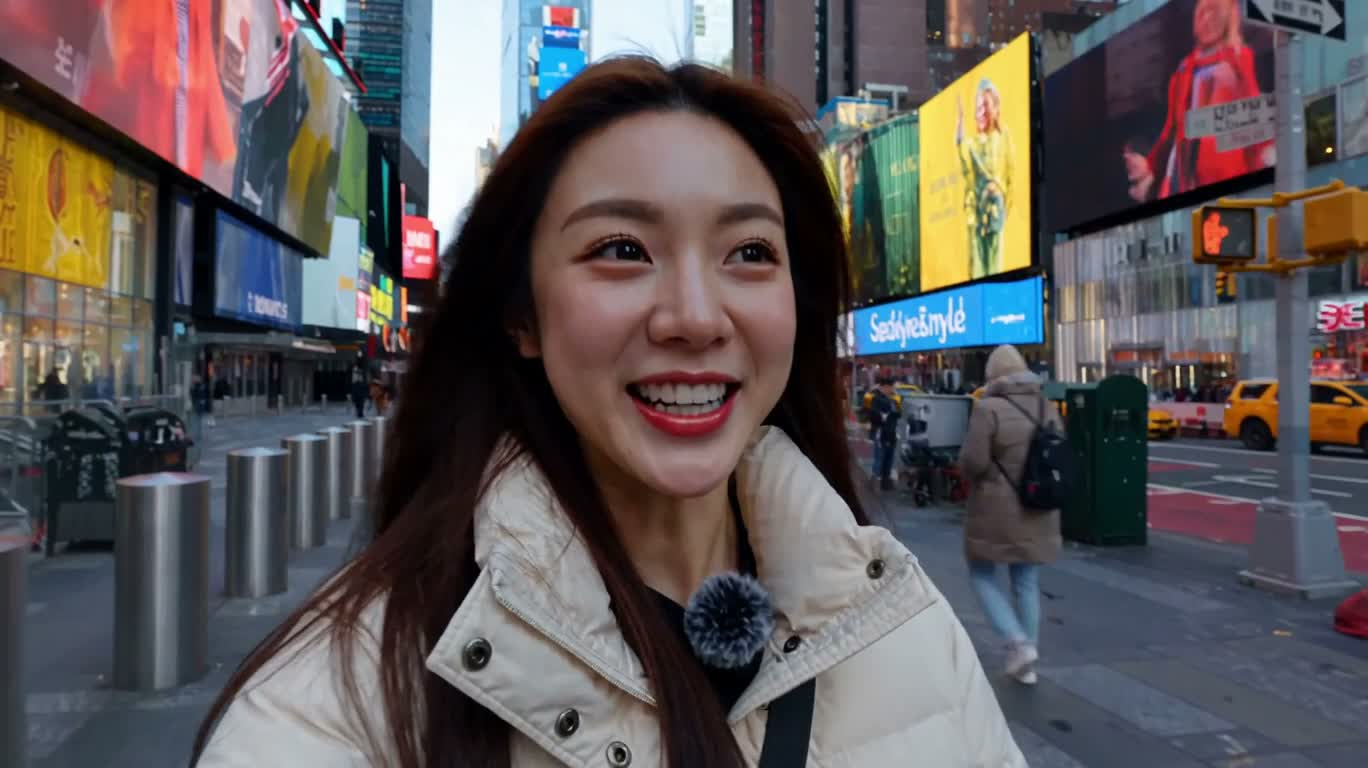 タイムズスクエアの春節セルフィー — AI video creation