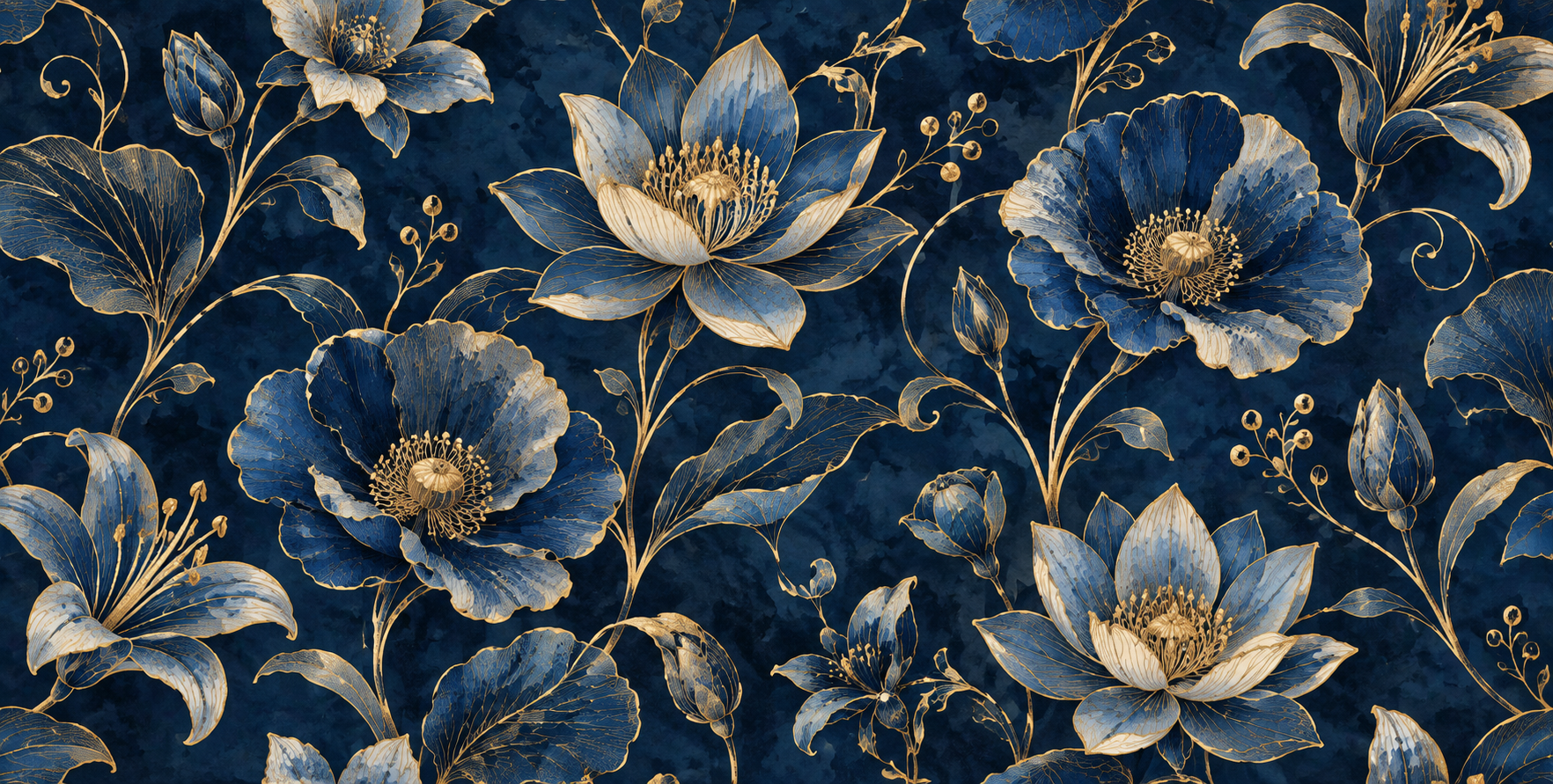 璀璨金线勾勒深蓝奢华繁花 — AI image creation