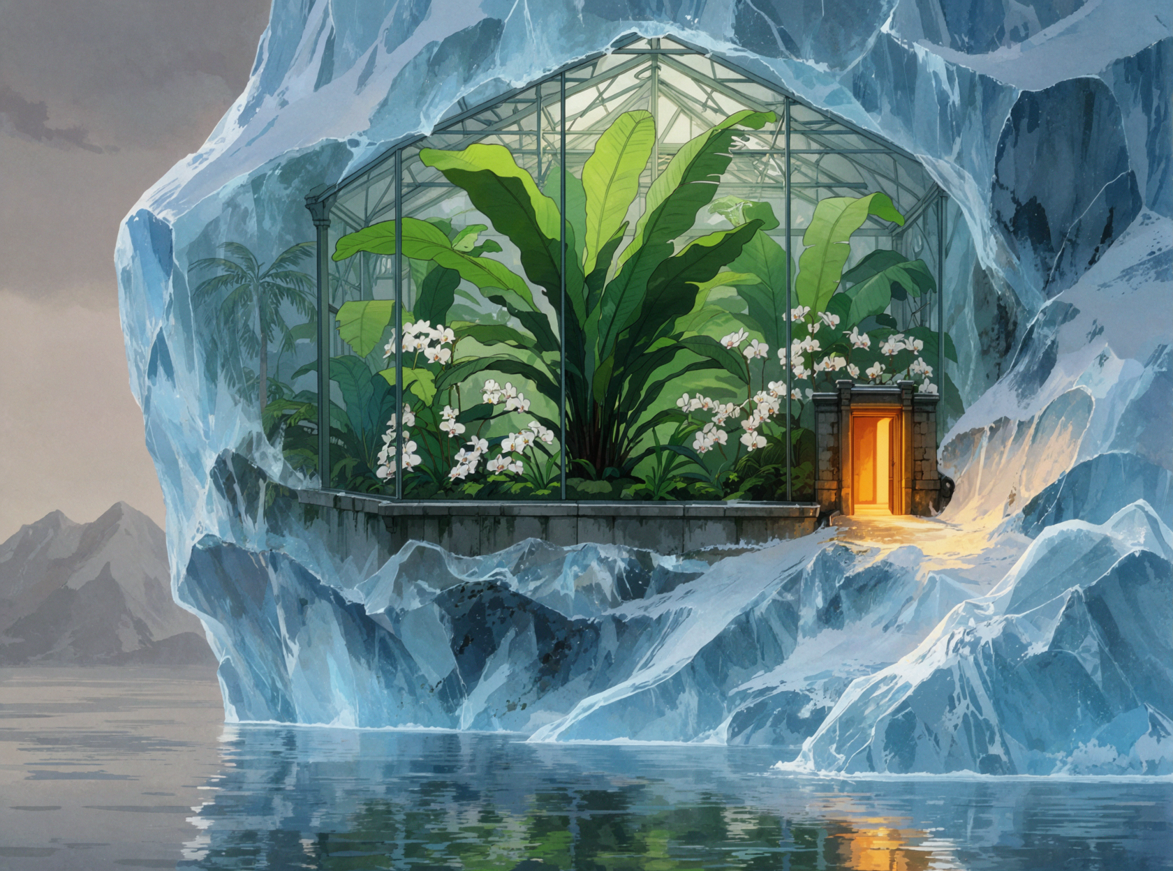 Glacier Greenhouse · Japanese Cel Shading — AI image creation