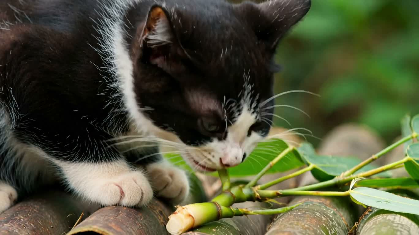Panda Cat Eating in Bamboo Forest — AI video creation