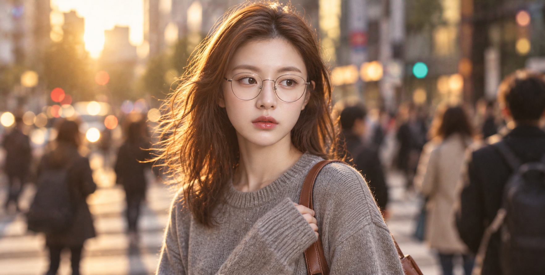 黄金时刻城市街头的电影感少女 — AI image creation