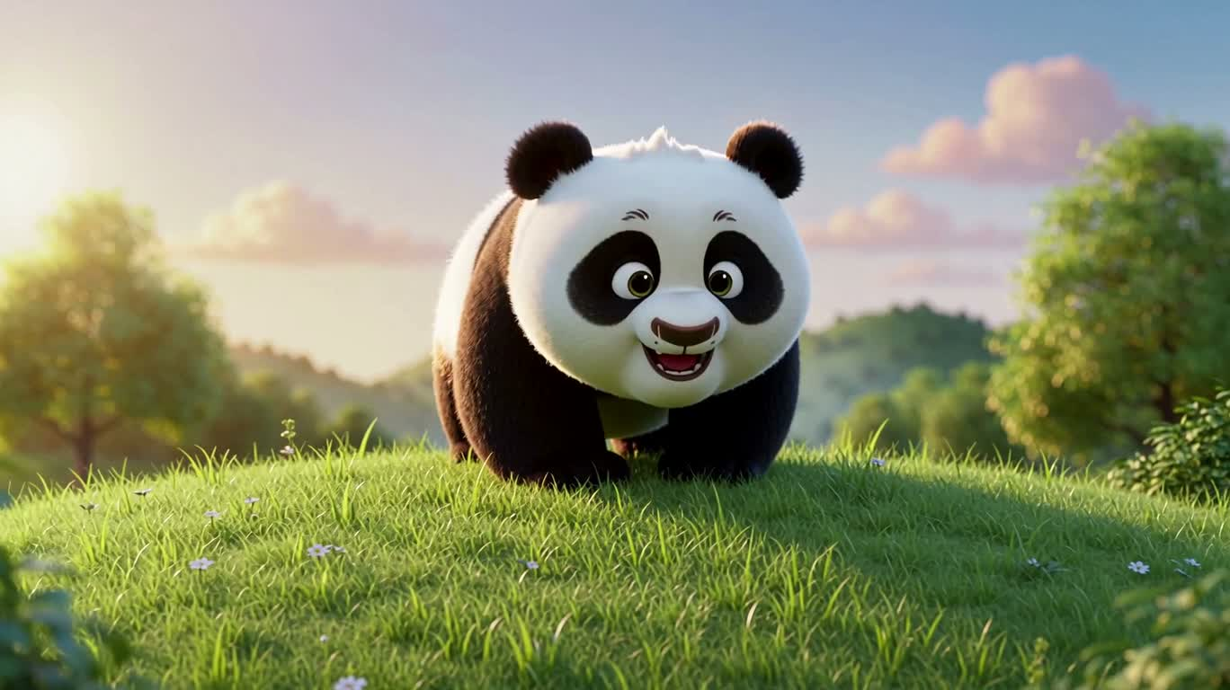 小熊猫草坡滚滚乐 — AI video creation