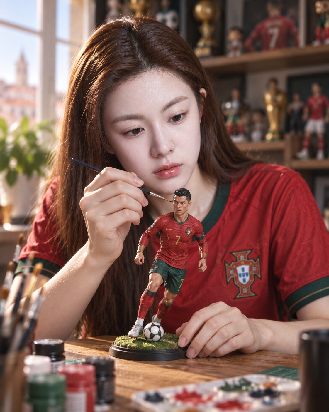 为葡萄牙球星微缩人偶上色