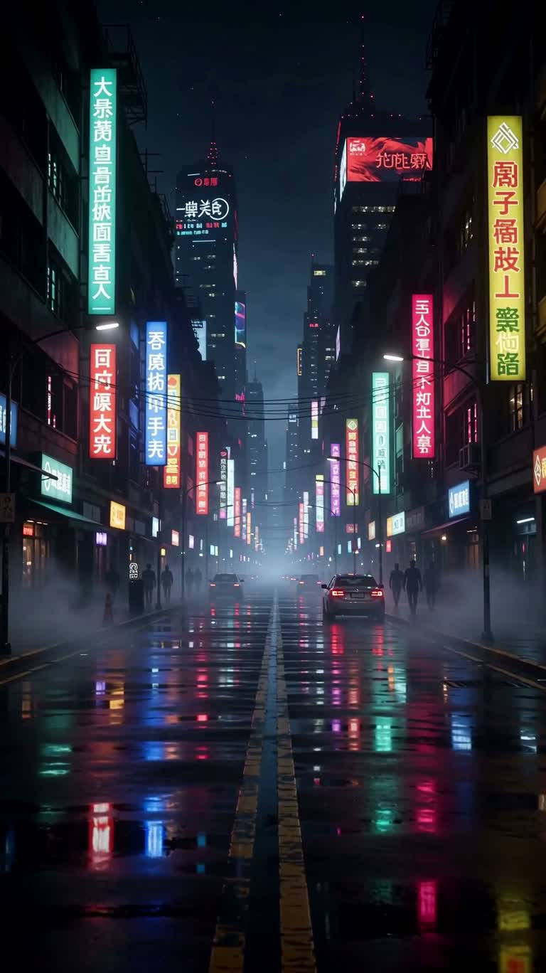 霓虹夜城中的蓝发吸血鬼 — AI video creation