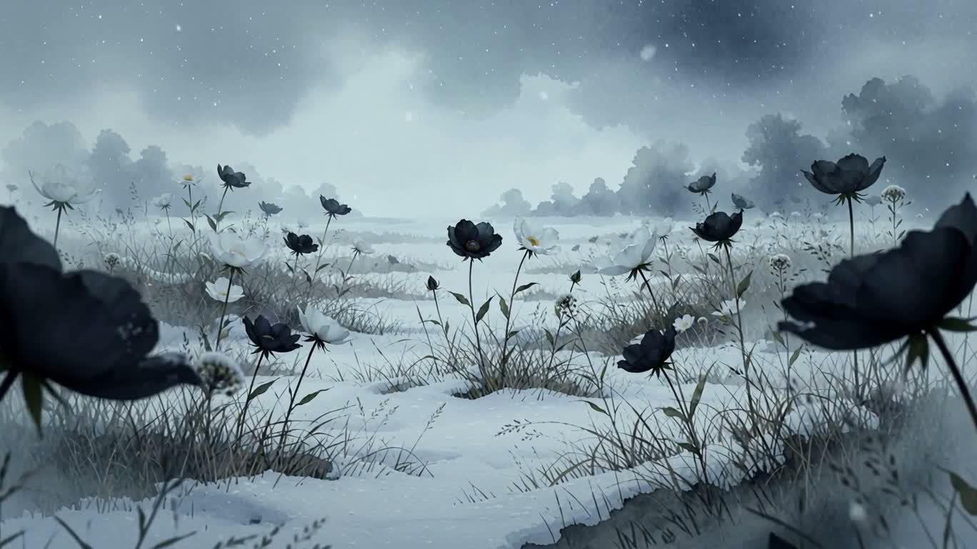 雪落黑白花野的哀愁