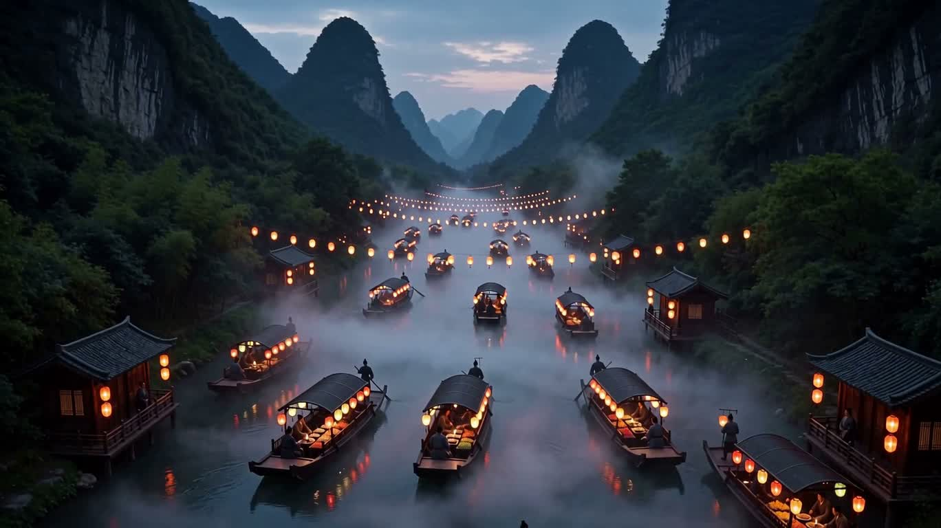 雾河灯市 — AI video creation