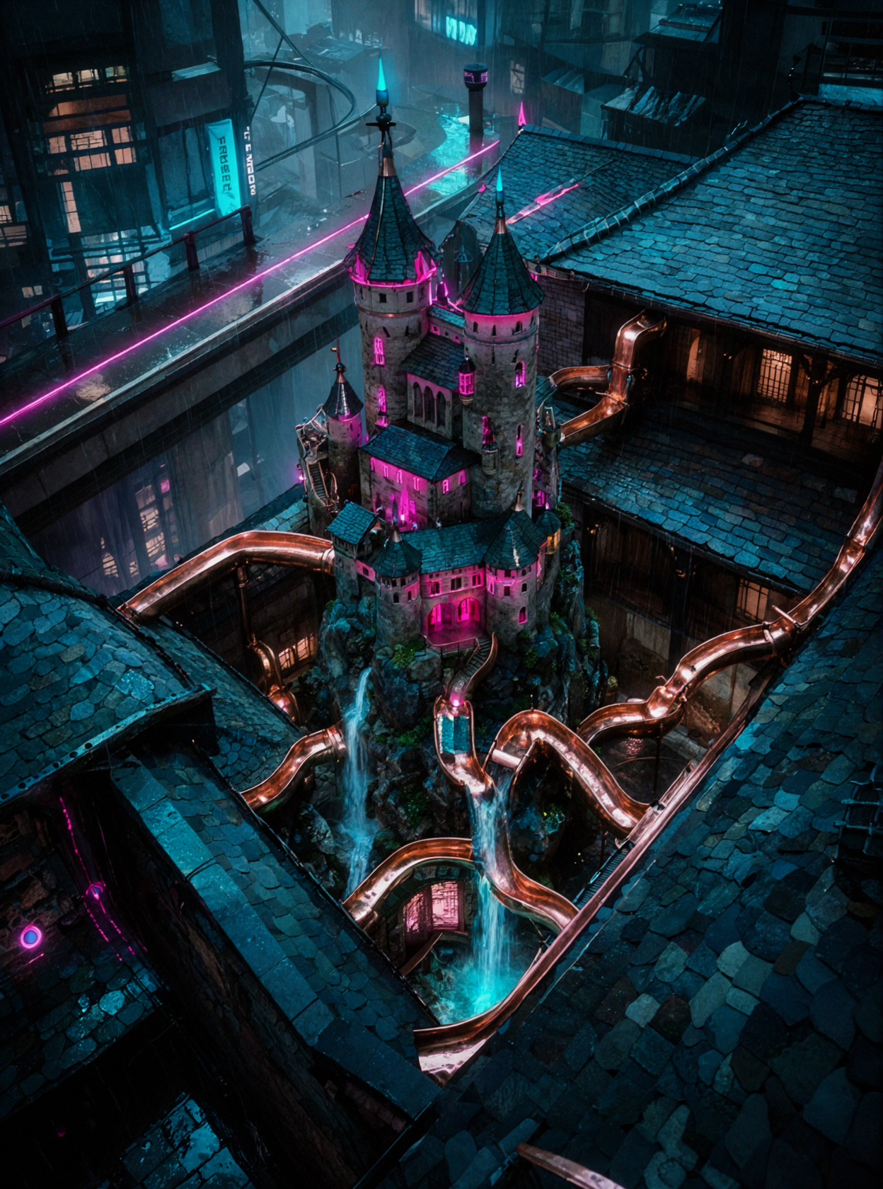 古堡雨水渠 · 赛博夜景