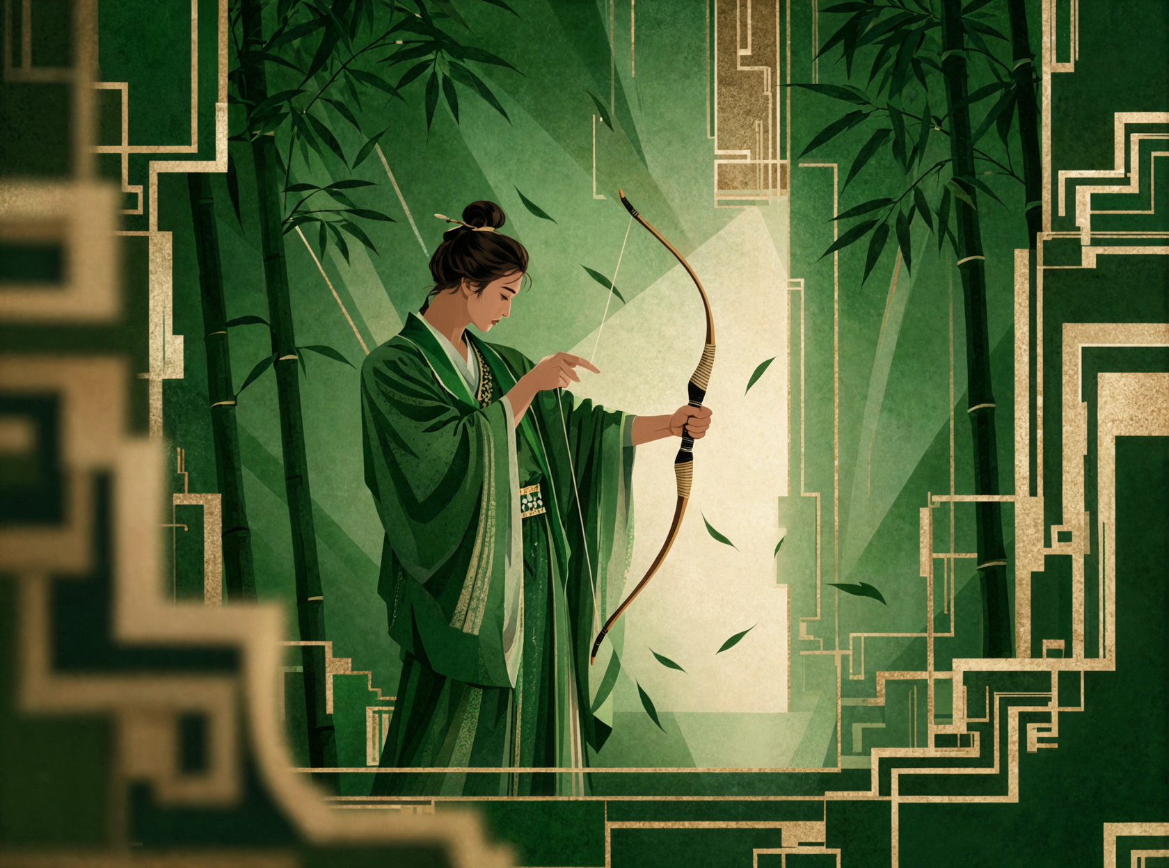 Cung thủ rừng trúc · Art Deco