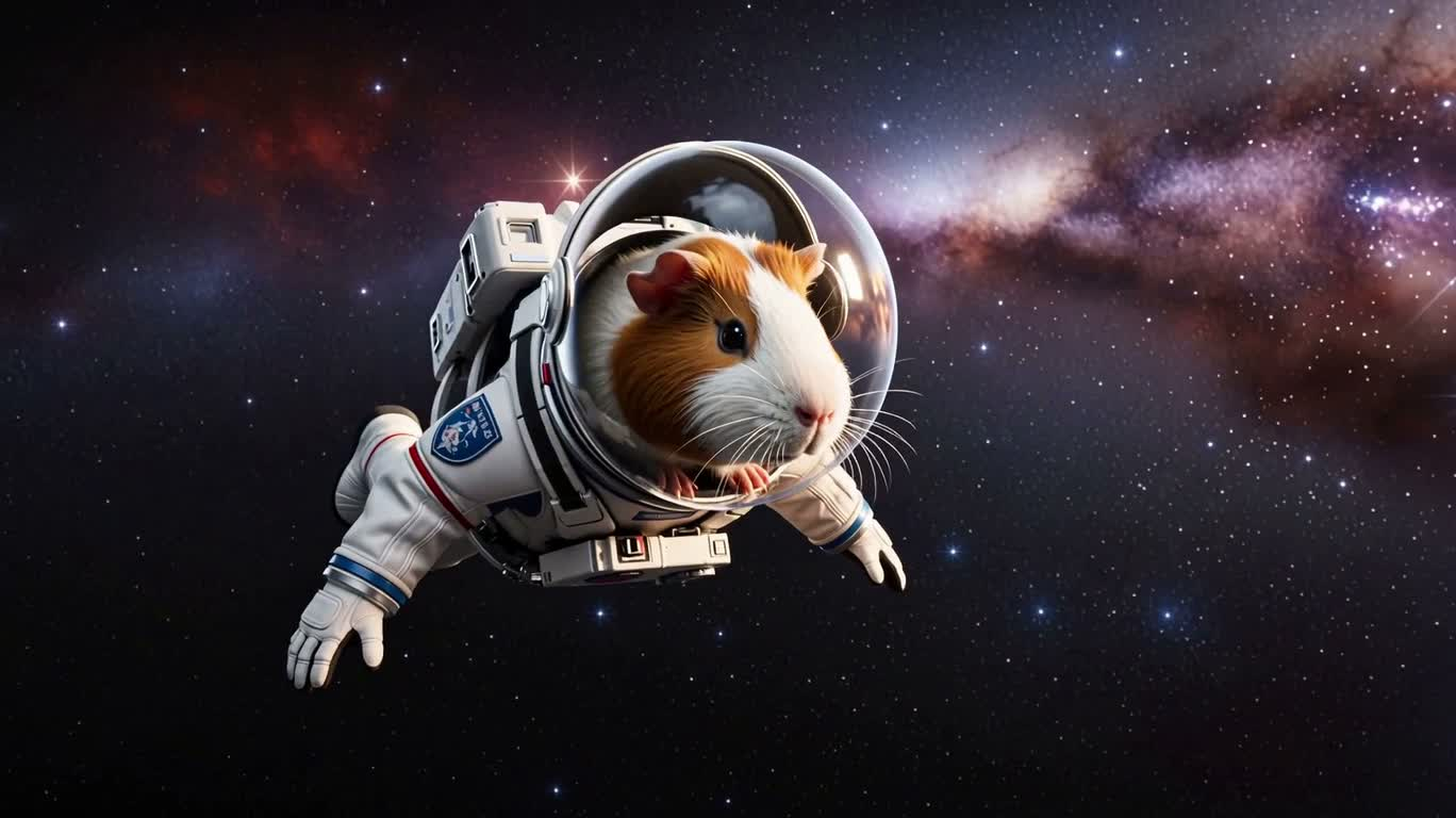 太空豚鼠高定杂志封面 — AI video creation