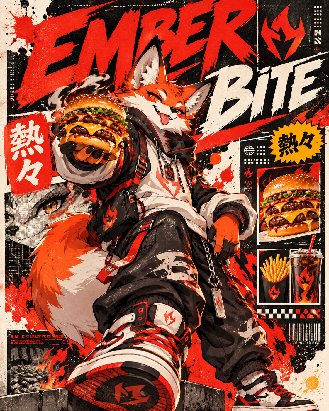 {{brand_name}}非人形动物吉祥物快餐潮流海报 — AI image creation