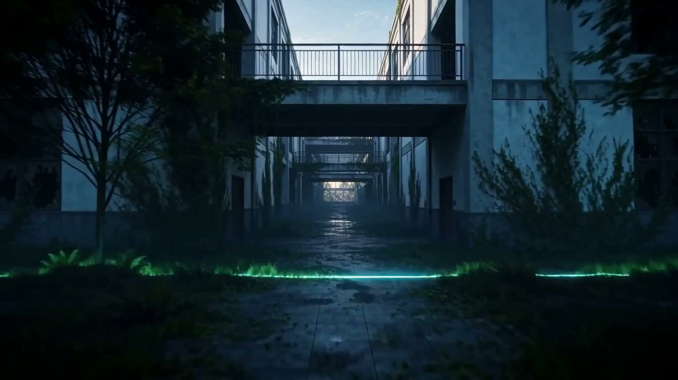 黎明霓虹废弃校园 — AI video creation