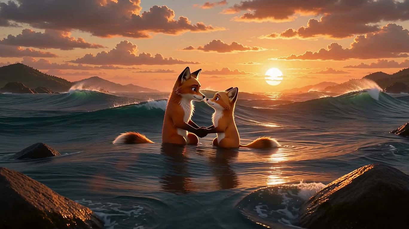 Future Fox Love in the Stormy Sea — AI video creation