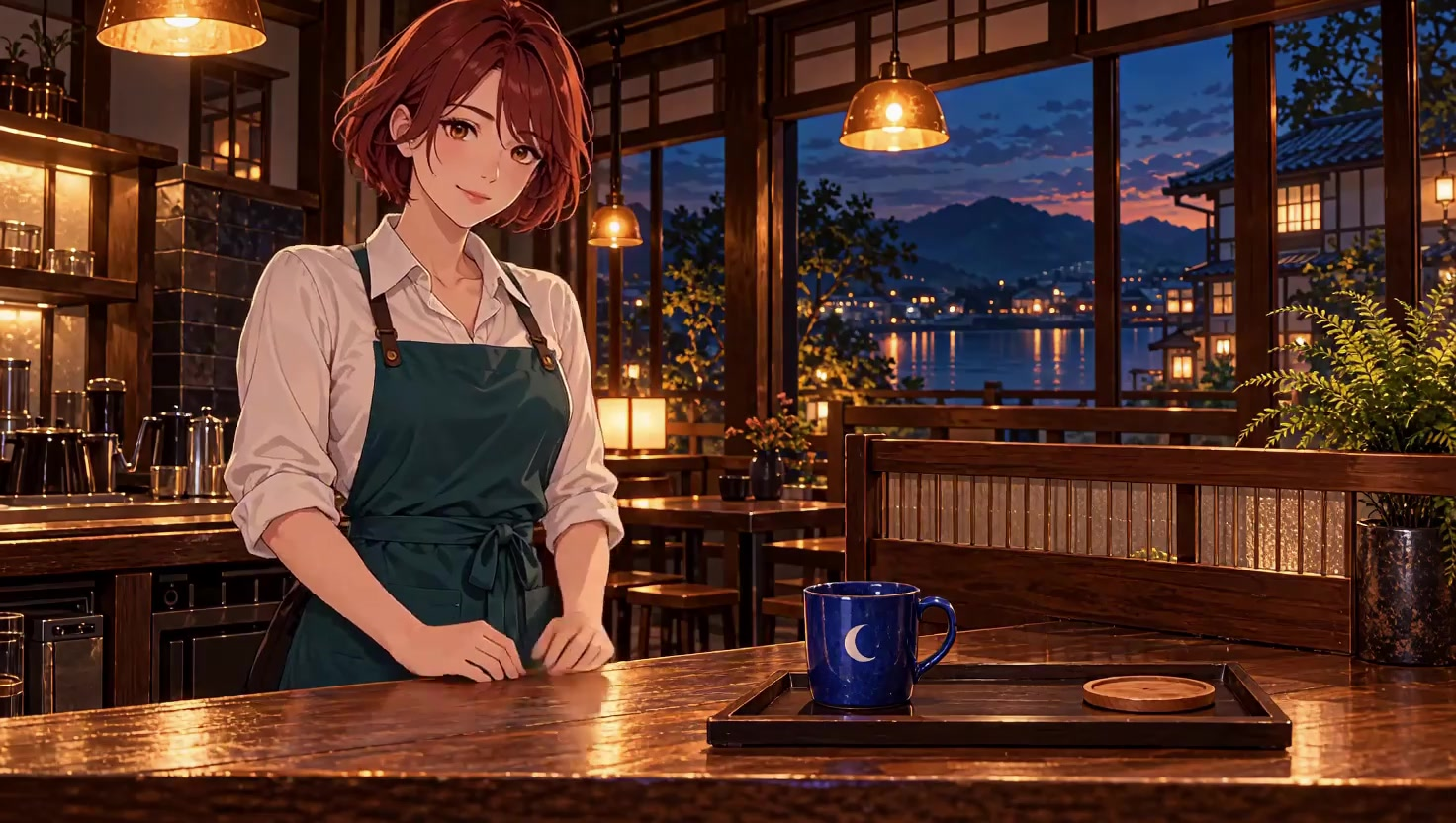Plateau avec tasse et sous-verre en demi-tour synchronisé — AI video creation
