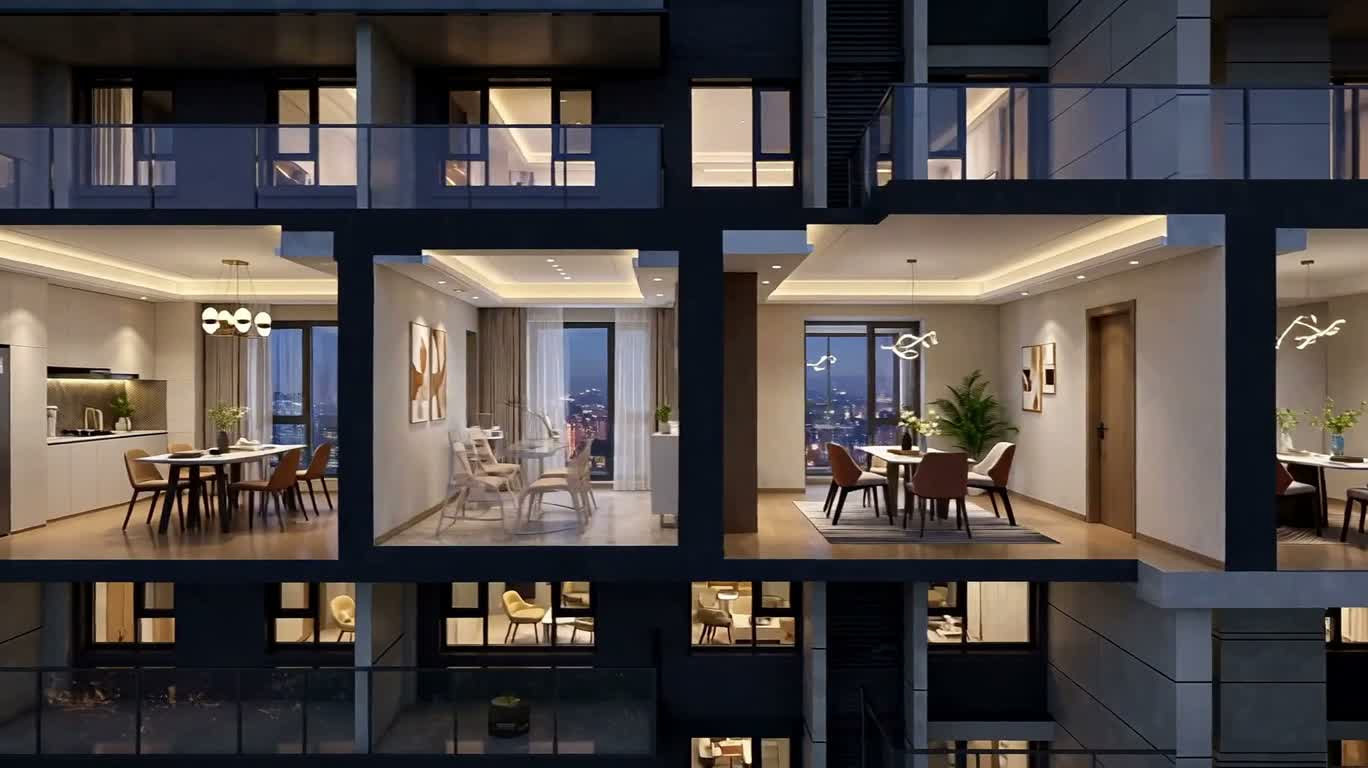 北京高层住宅横截面里的城市家庭 — AI video creation