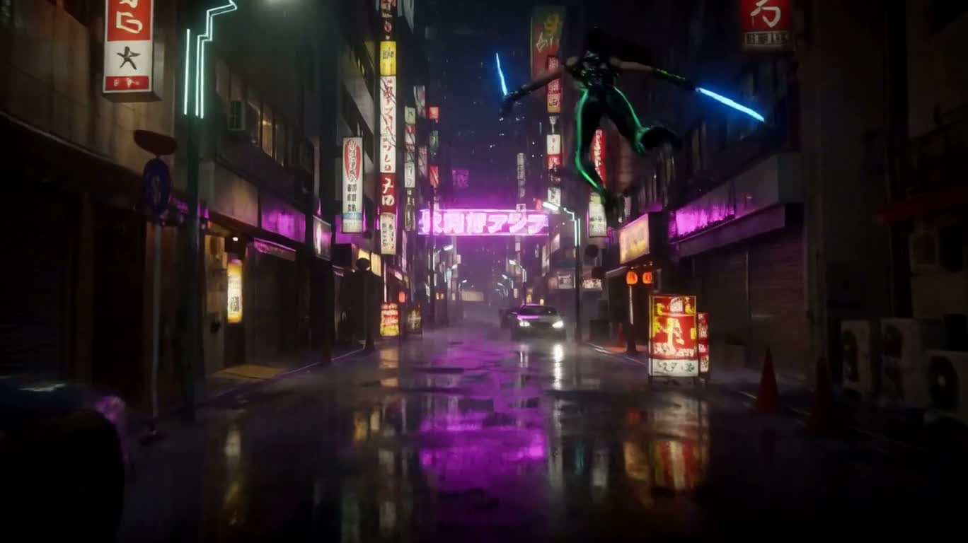 霓虹街头：赛博忍者对决全息巨兽 — AI video creation
