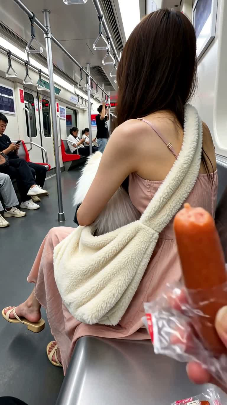 地铁毛绒包里的小狗