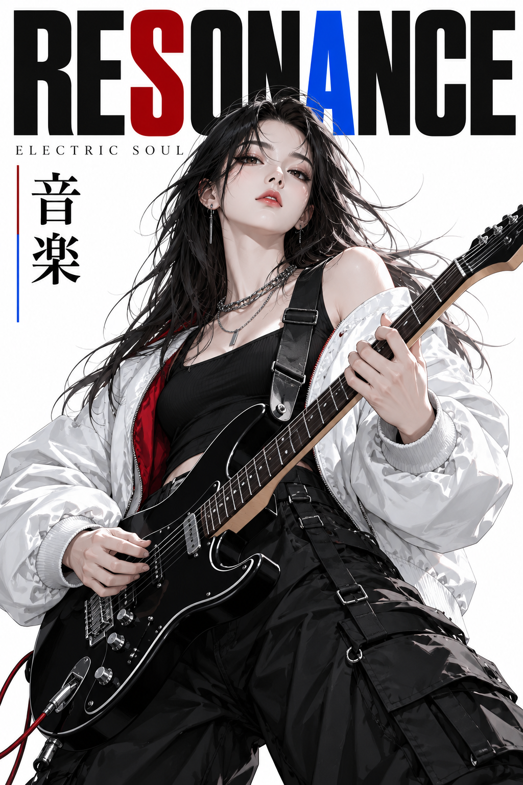 留白极简动漫成年吉他手海报 — AI image creation