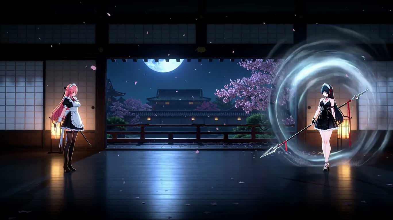 月夜和风走廊的女仆双刃决斗 — AI video creation