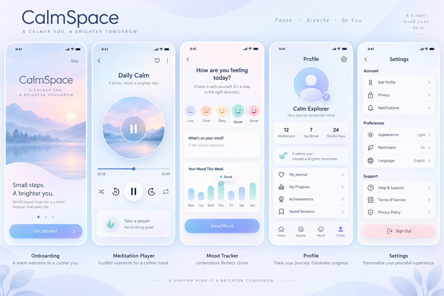 CalmSpace 心理健康应用界面套件 — AI image creation
