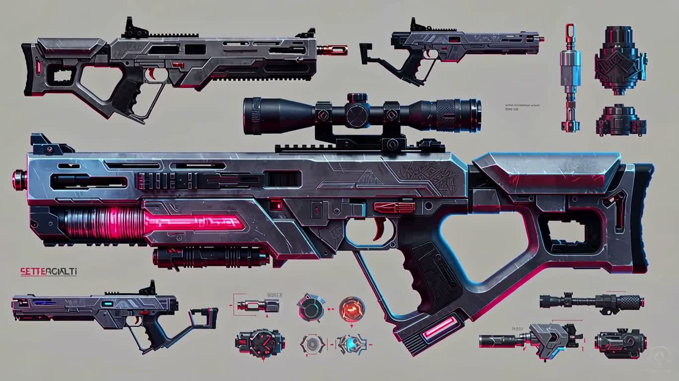 Codex cyberpunk d'armes néon bleu et rose — AI video creation