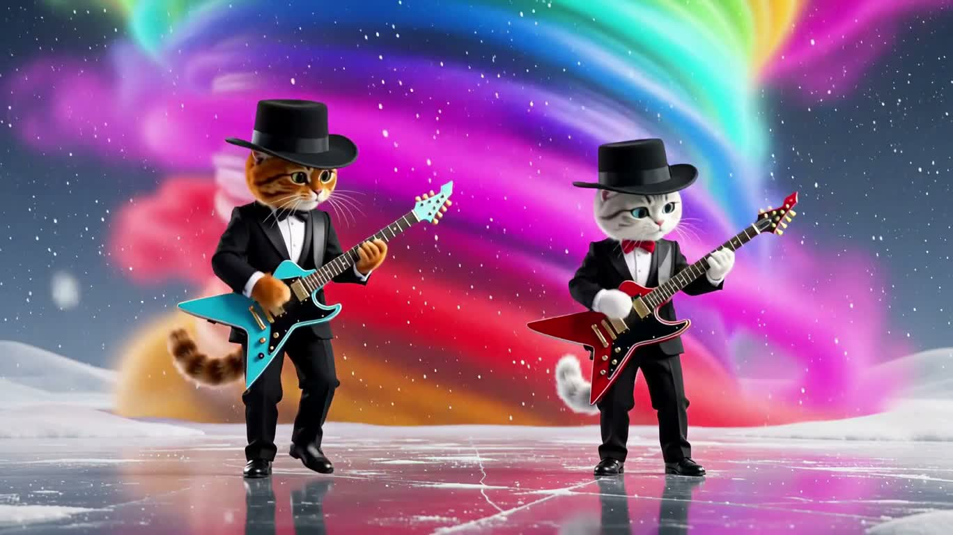 Mèo rock cầu vồng trên sân khấu băng
