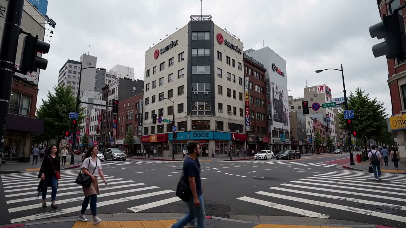 白昼街景霓虹赛博转场 — AI video creation
