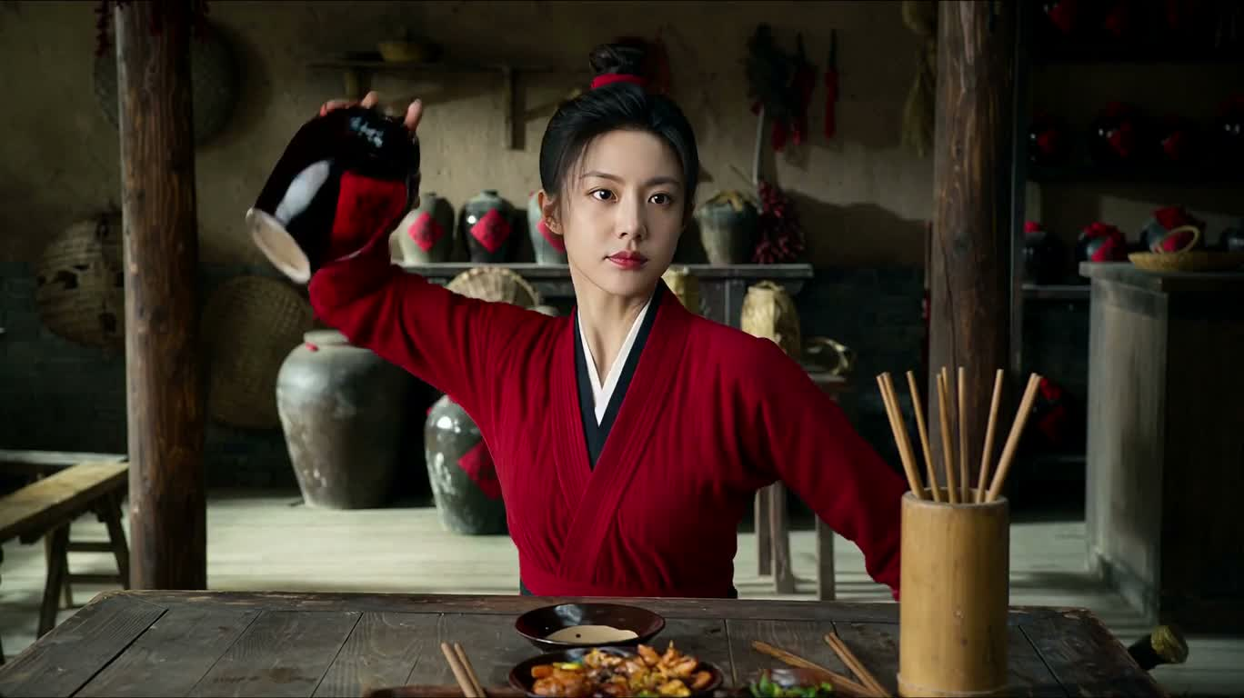 선술집의 홍의 여협과 흑의 표객의 대결