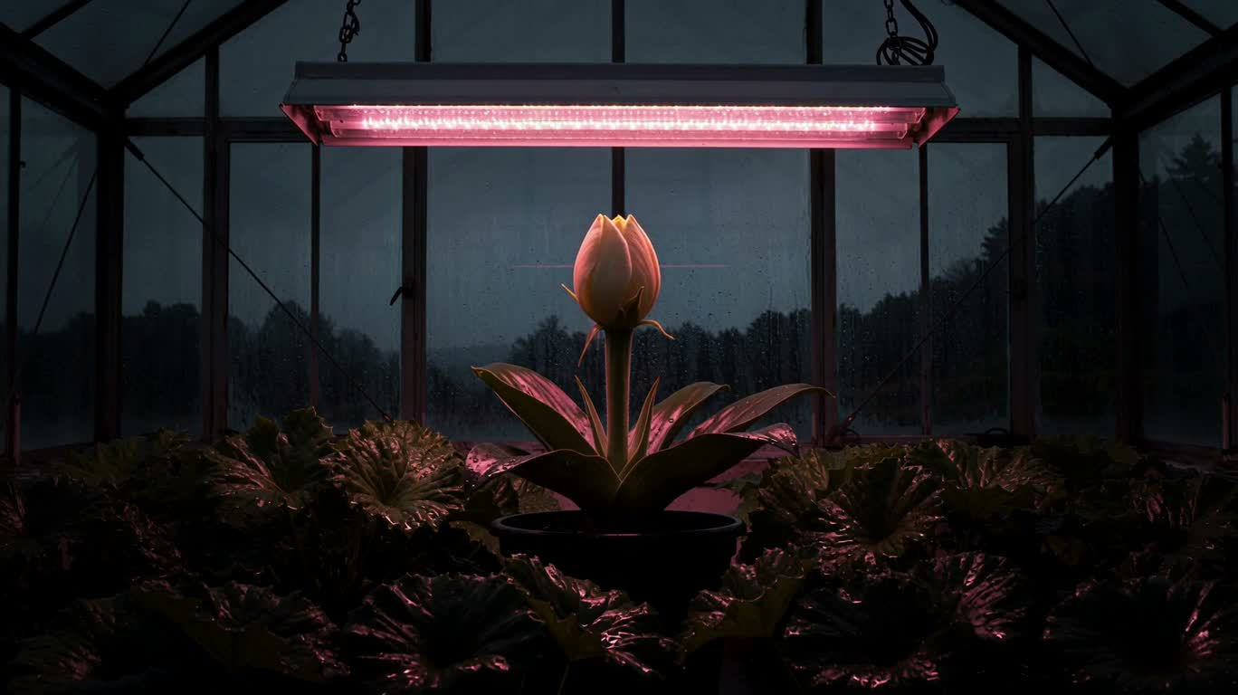 雨夜温室里的花开 — AI video creation