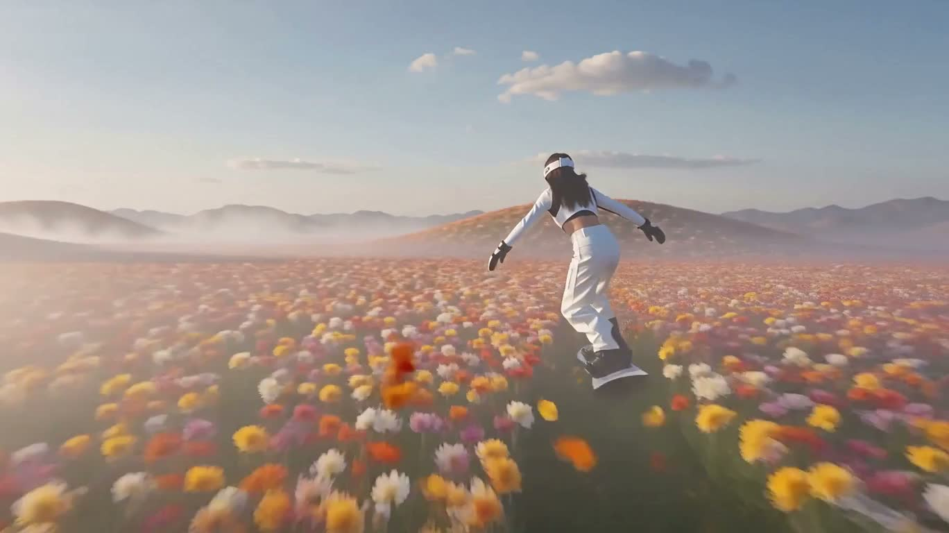 雾中花海雪行 — AI video creation