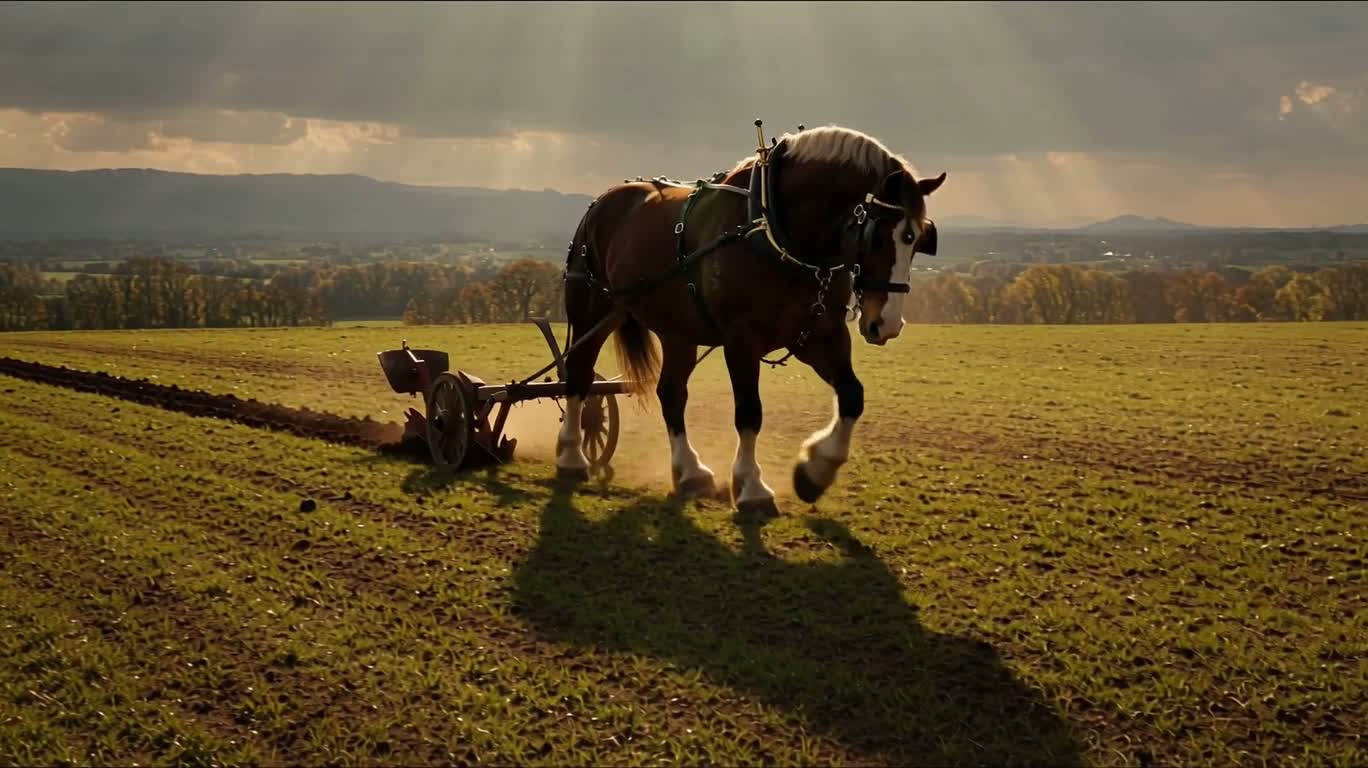 Colossal Warhorse Plowing the Field
