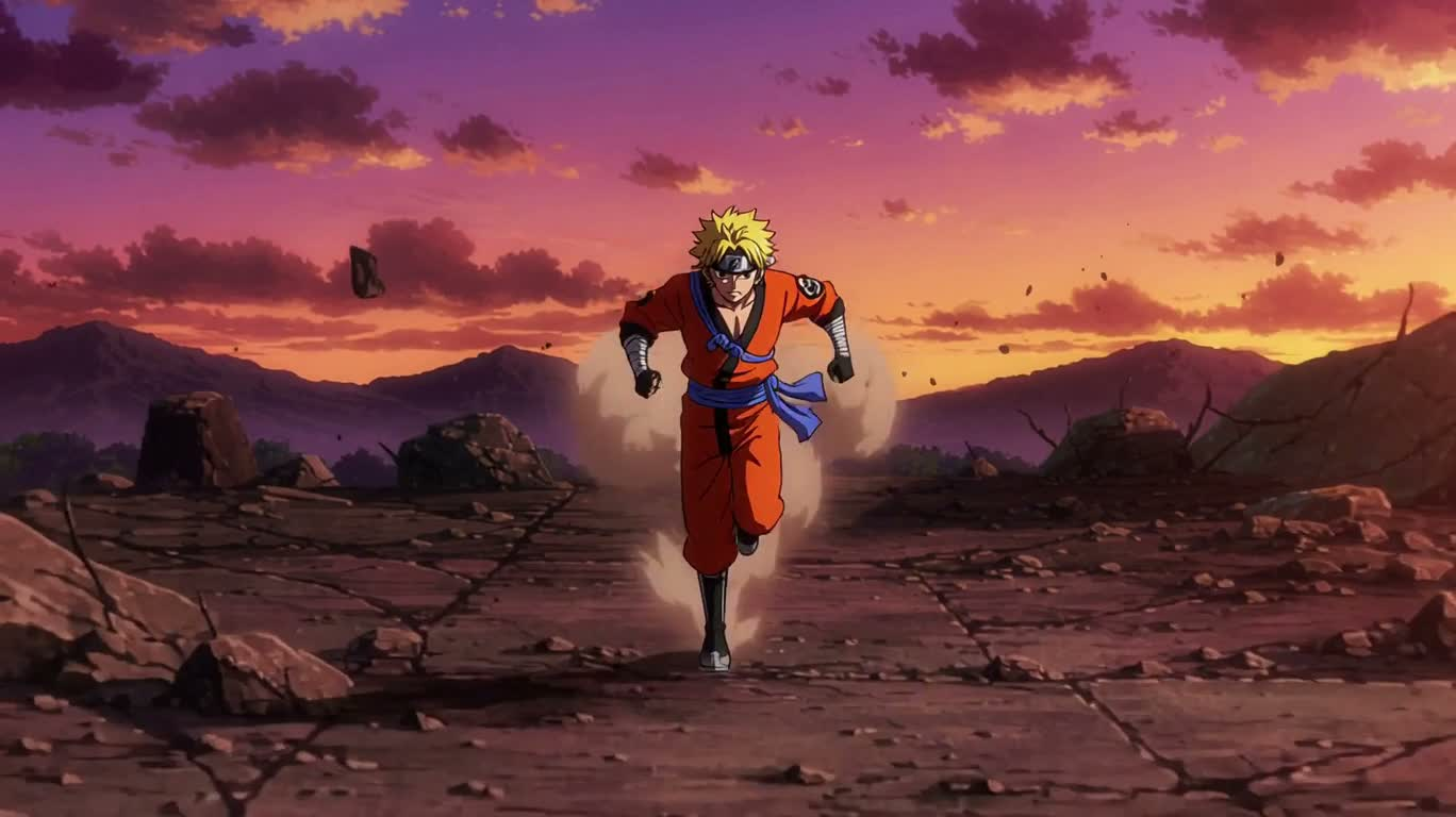 Sunset Duel of the Blue Orb and Crimson Fist — AI video creation