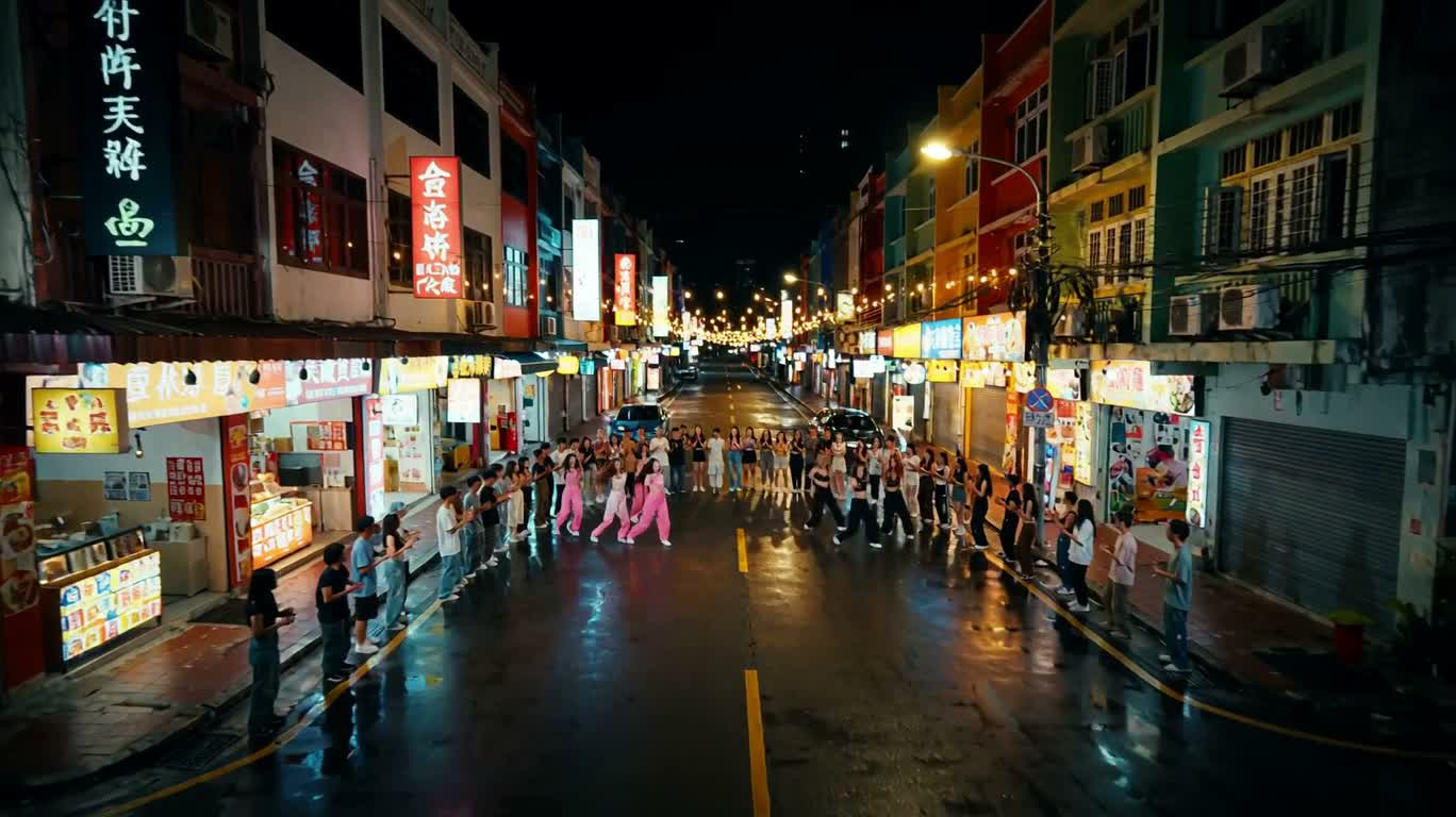 雨夜街头节奏舞战 — AI video creation
