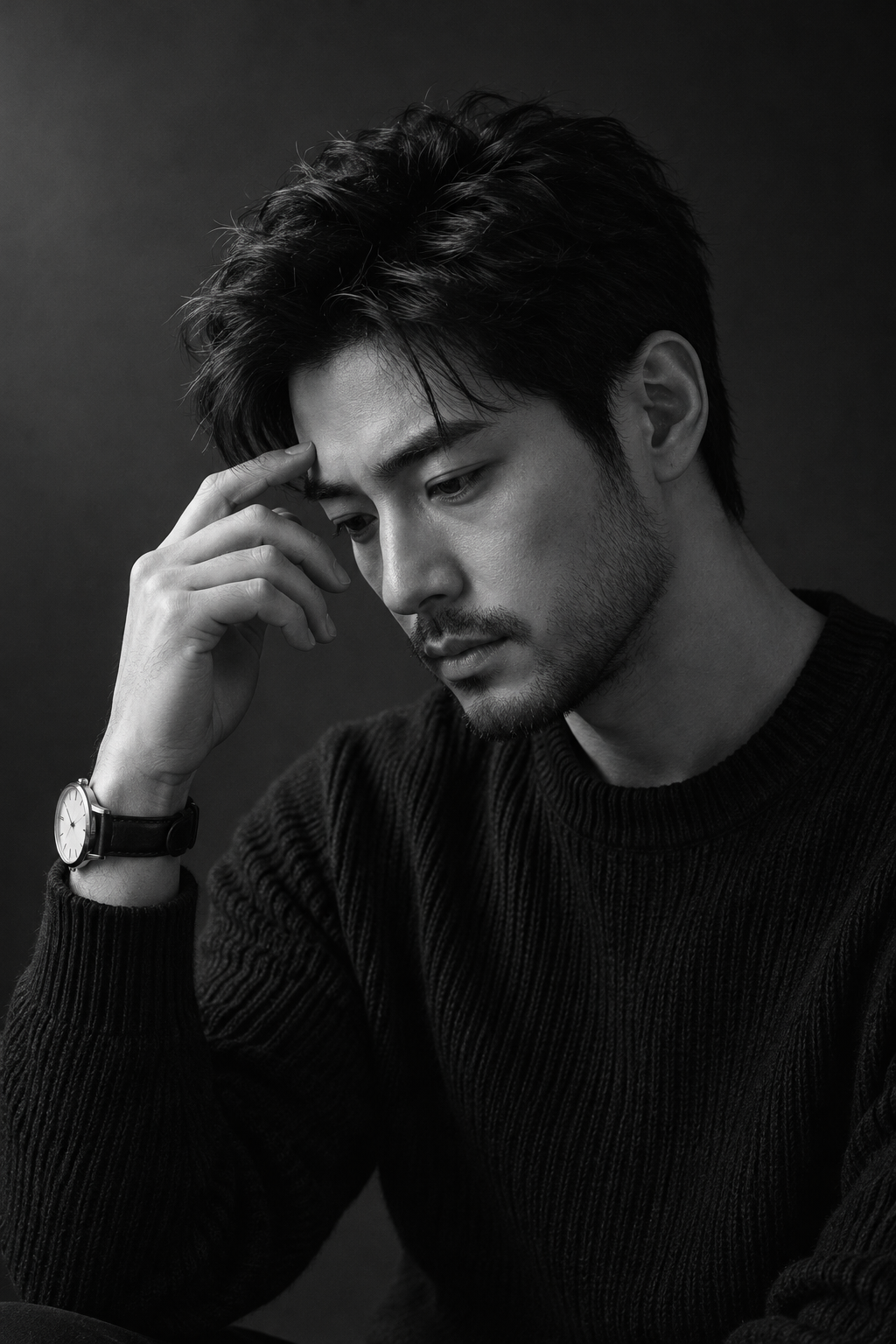 흑백 명상 남성 초상화