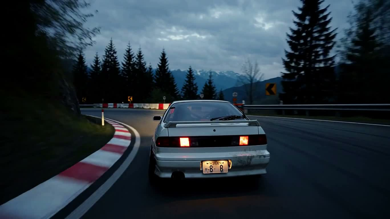 Dusk Mountain Road Drift — AI video creation
