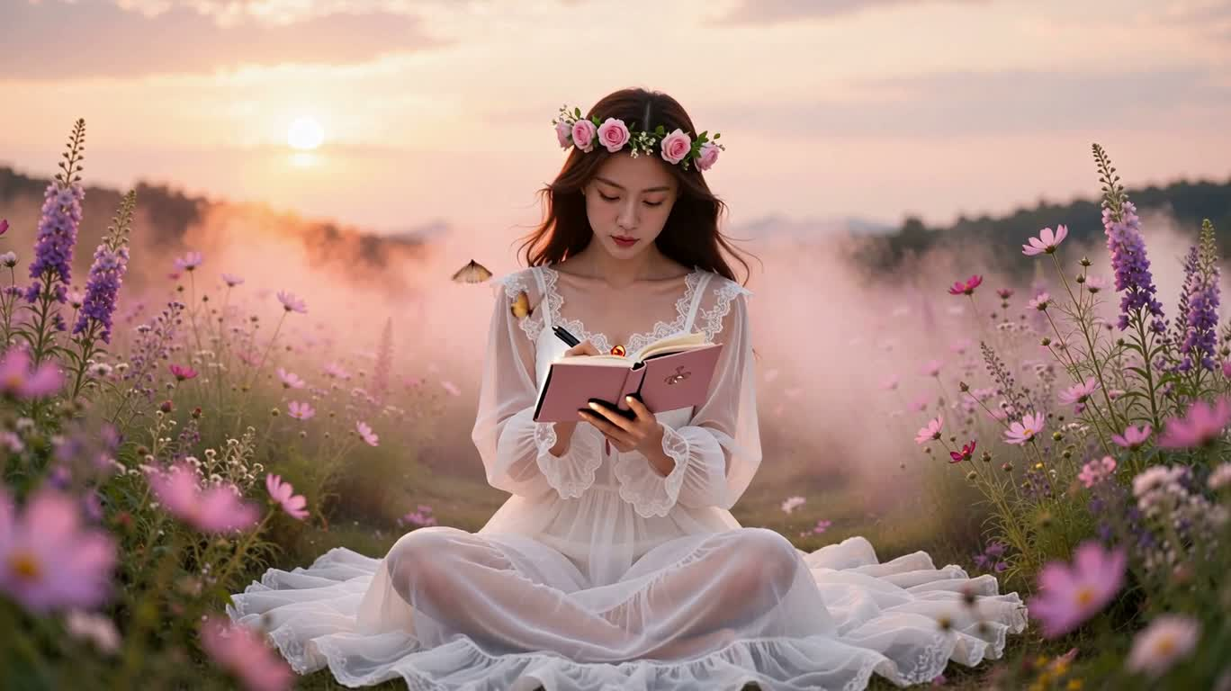 Viết lặng lẽ giữa biển mây và hoa — AI video creation