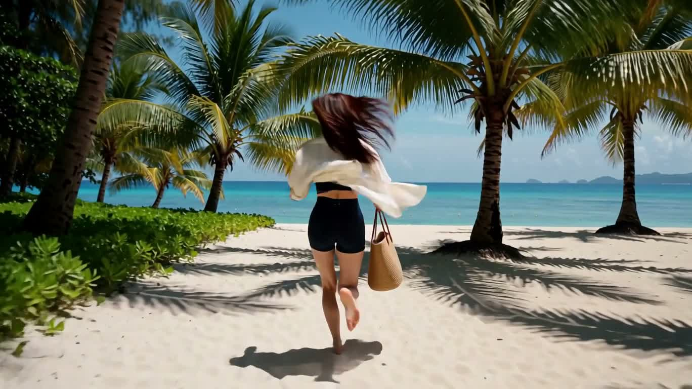 热带海滩跃入海浪 — AI video creation