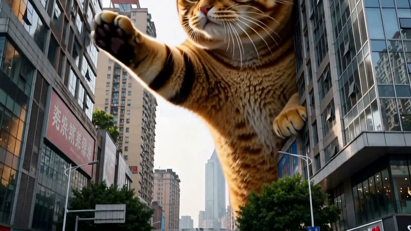 重庆巨型橘猫堵桥奇遇 — AI video creation