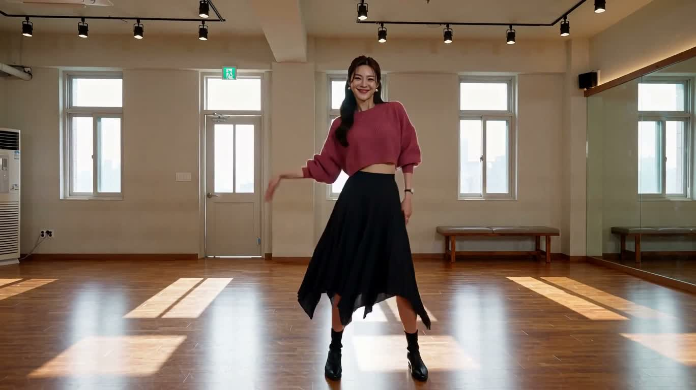 暖光舞室中的优雅独舞 — AI video creation