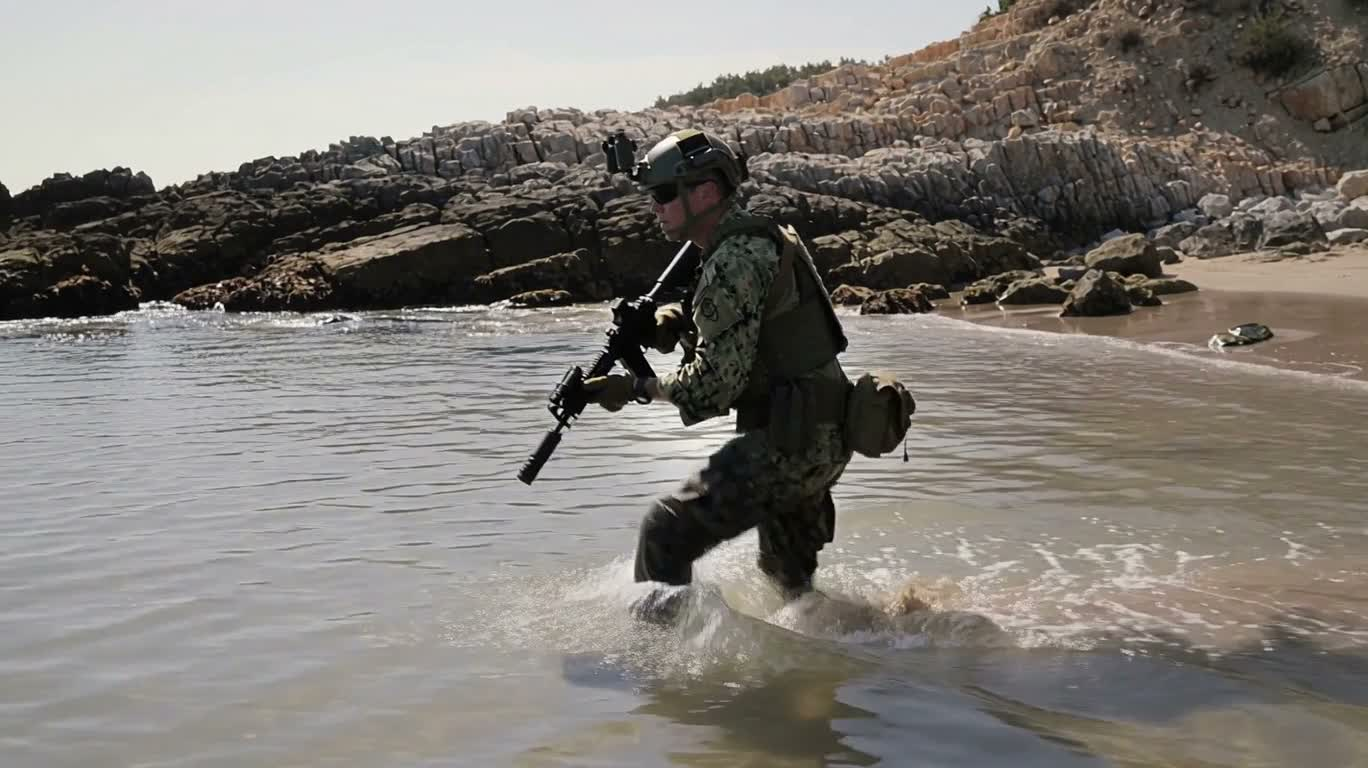 浅瀬の岸辺の警戒