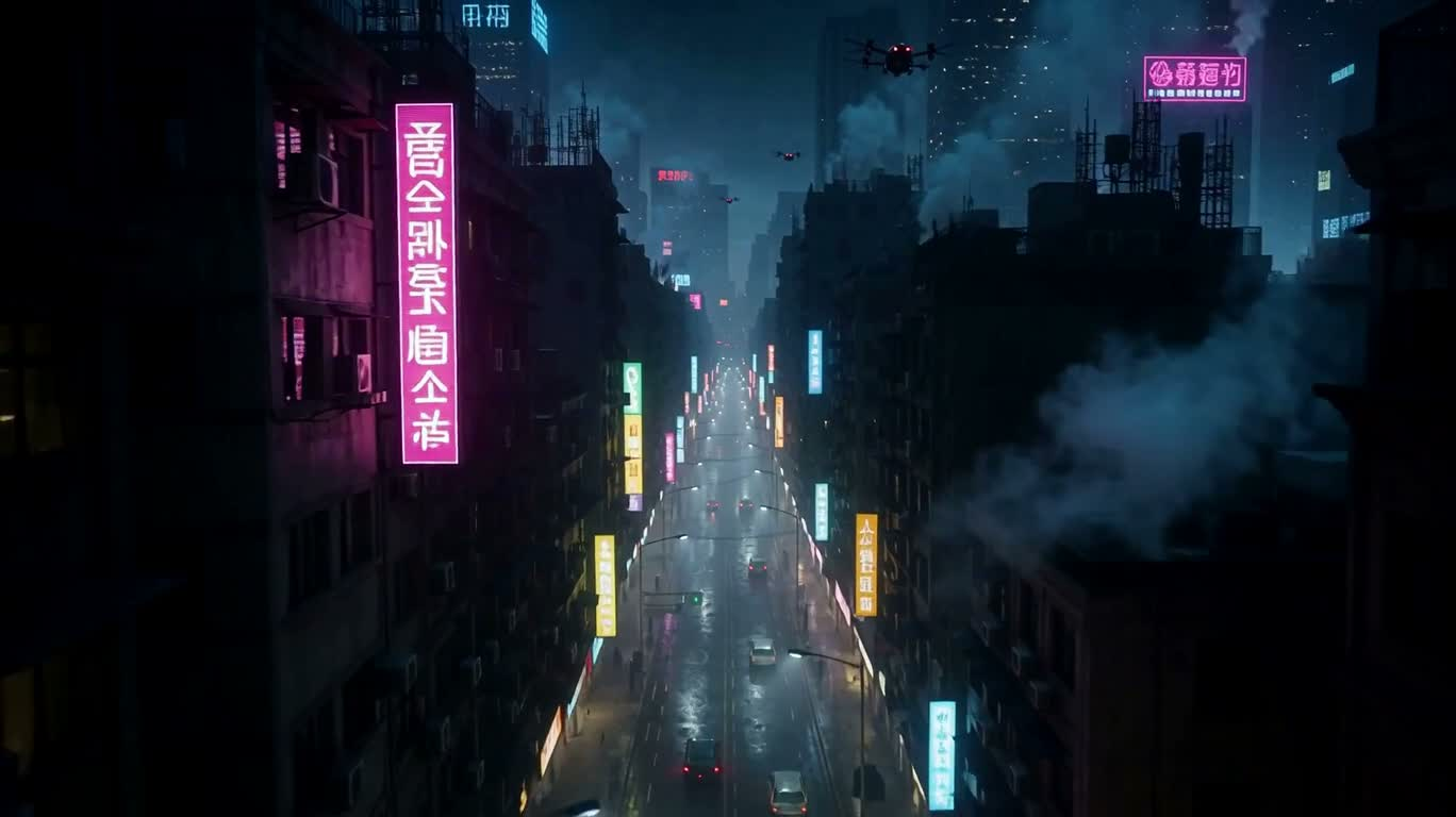 霓虹雨夜的赛博女战士 — AI video creation