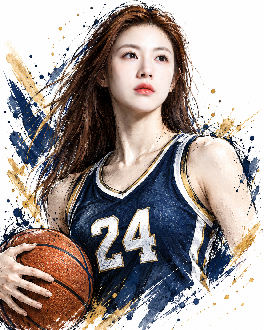水彩泼墨成年女性篮球主题海报 — AI image creation