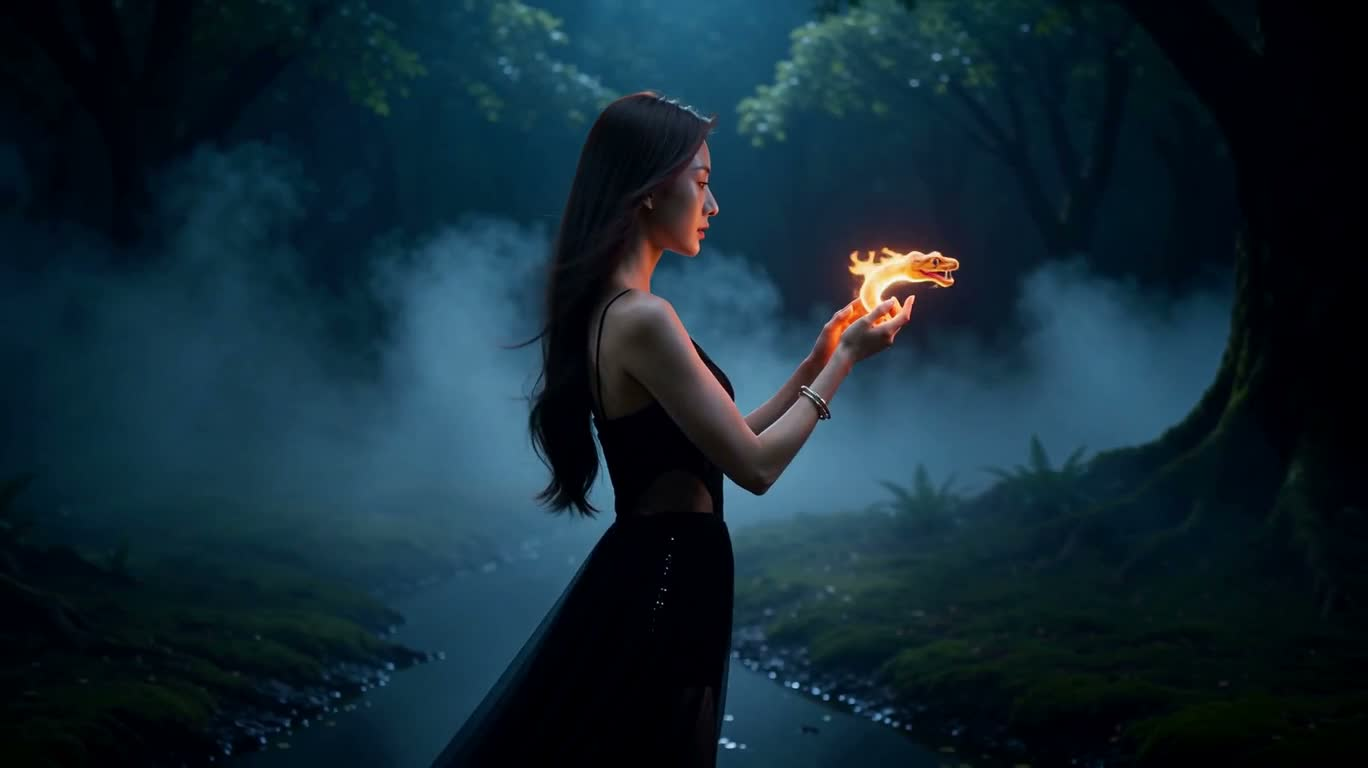 火焰灵蛇与神秘女术士 — AI video creation