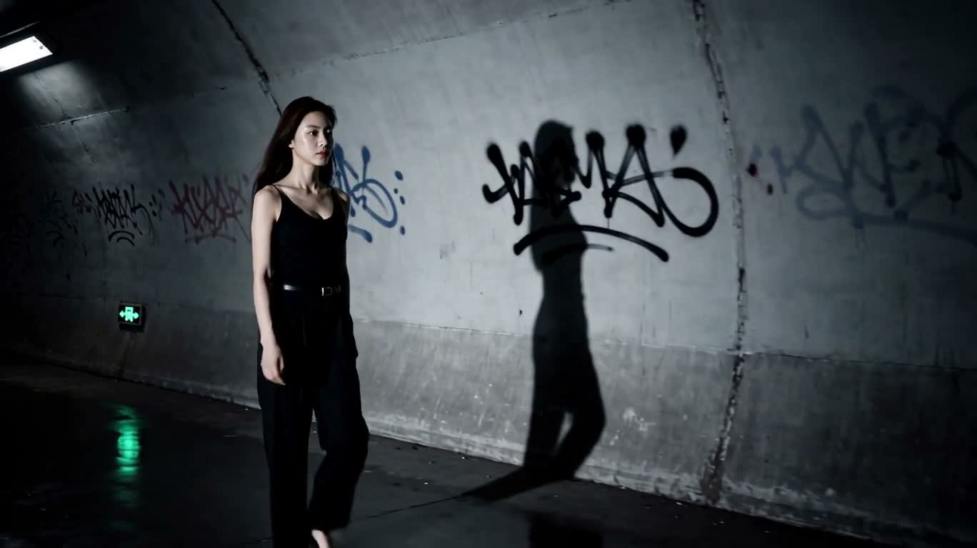 隧道墙上的影子苏醒 — AI video creation