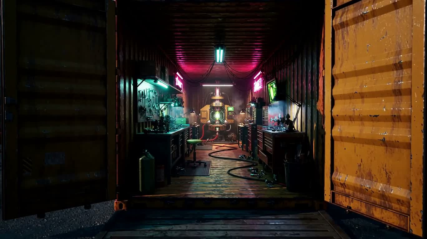 Neon Container Sci-Fi Mech Workshop