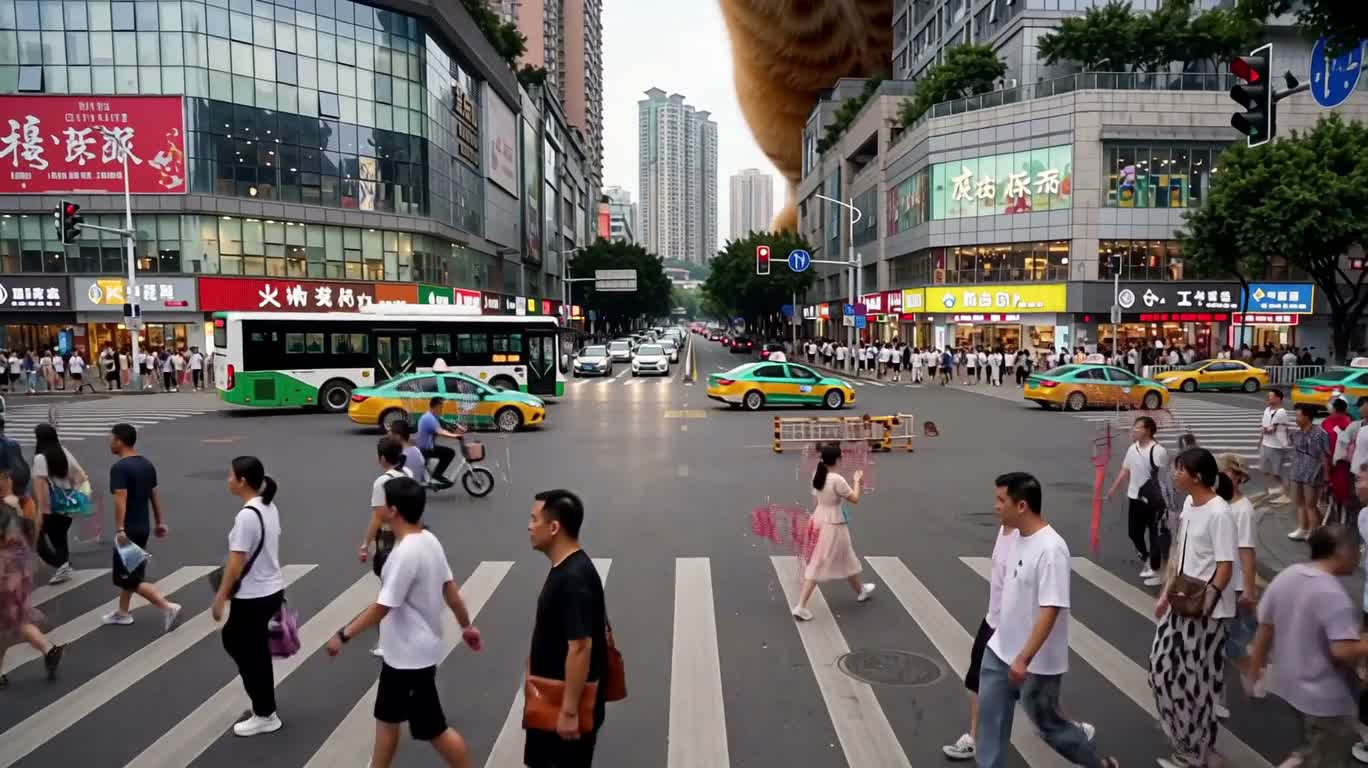 重庆天际线上的巨型橘猫 — AI video creation