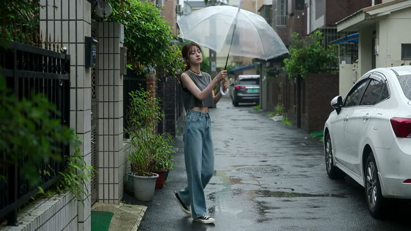 雨巷里与小狗相遇 — AI video creation